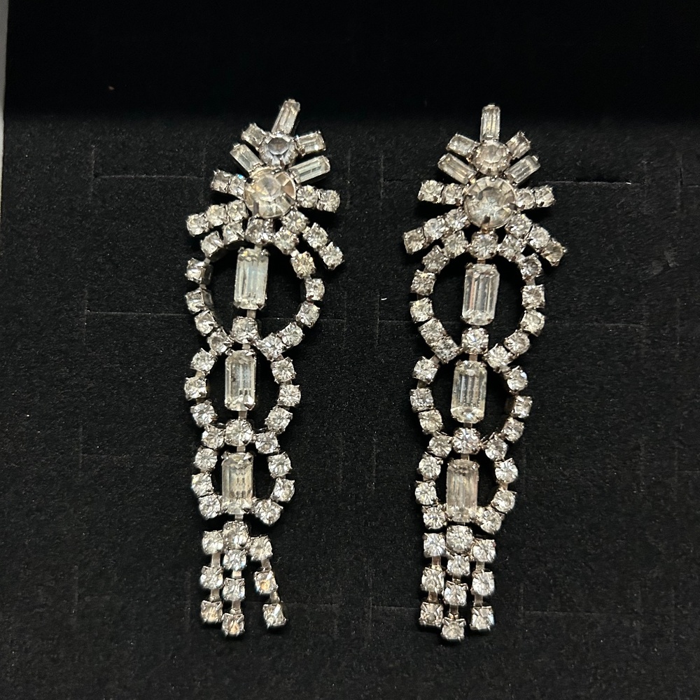 Vintage large deco rhinestone earrings